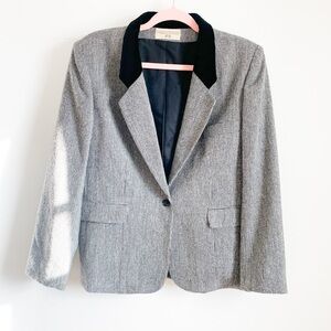 Vintage Houndstooth black velvet collar blazer 10